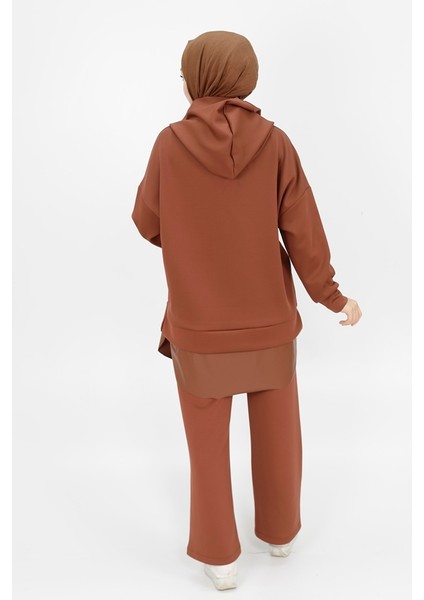 10366 Scuba Deri Garnili Kuş Baskı Detaylı Kapşonlu Sweatshirt