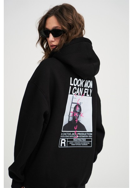 Unisex Look Mom I Can Fly Siyah Sweatshirt Hoodie
