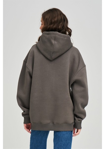 Unisex Fermuarlı Antrasit Oversize Sweatshirt