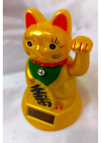 Feng Shui Bereket Şans Mutluluk Çağıran Şans Kedisi Solar Panelli Hareketli Pati Maneki Neko Feng Shui