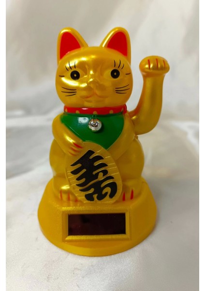 Feng Shui Bereket Şans Mutluluk Çağıran Şans Kedisi Solar Panelli Hareketli Pati Maneki Neko Feng Shui