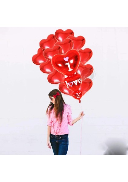 Sevgililer Günü Kırmızı Kalp Balon, Xl Folyo I Love You Seti 14 Şubat Süslemesi 11 Parça fiyatları