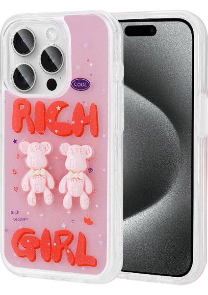 Apple iPhone 15 Pro Kılıf Kabartma Figürlü Parlak Minimini Silikon Kılıf