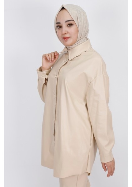 10361 Önü Düğmeli Deri Gömlek