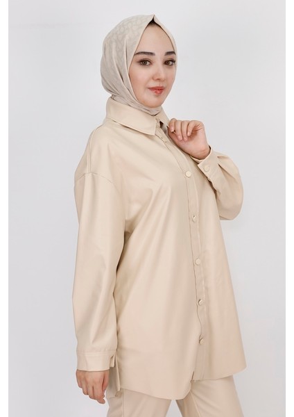 10361 Önü Düğmeli Deri Gömlek modelleri