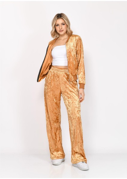 Kadın Janjanlı Kadife Alt Üst Eşofman Takımı Hardal fiyatları