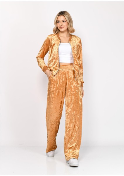 Kadın Janjanlı Kadife Alt Üst Eşofman Takımı Hardal modelleri