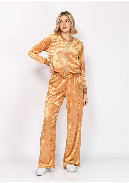 Kadın Janjanlı Kadife Alt Üst Eşofman Takımı Hardal fırsatları