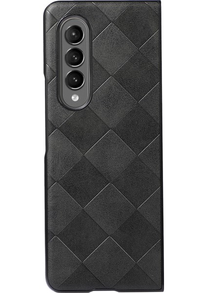 Samsung Galaxy Z Fold3 5g Için Izgara Dokusu Telefon Kasası, Pu Deri Kaplı Pc+Tpu Hibrid Kapak Kabuk-Siyah (Yurt Dışından)