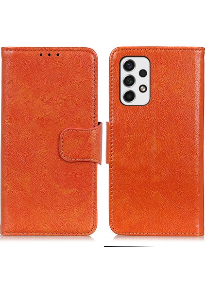 Nappa Doku Bölünmüş Deri Kapak+Samsung Galaxy A53 5g-Orange Için Stand Cüzdanlı Tpu Telefon Kılıfı (Yurt Dışından)