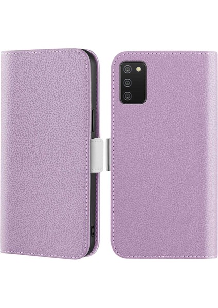 Samsung Galaxy A03S (166.5 x 75.98 x 9.14MM) Için Çizim Önleyici Şekerleme Renkli Cüzdan Standı Kılıfı Litchi Doku Pu Deri Damla Geçirmez Telefon Kapak-Mor (Yurt Dışından)
