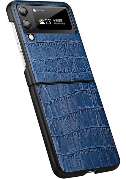 Samsung Galaxy Z Flip3 Için 5g Timsah Doku Orijinal Deri Kaplama Anti-Kılpma Sert Pc Telefon Vaka-Mavisi (Yurt Dışından)
