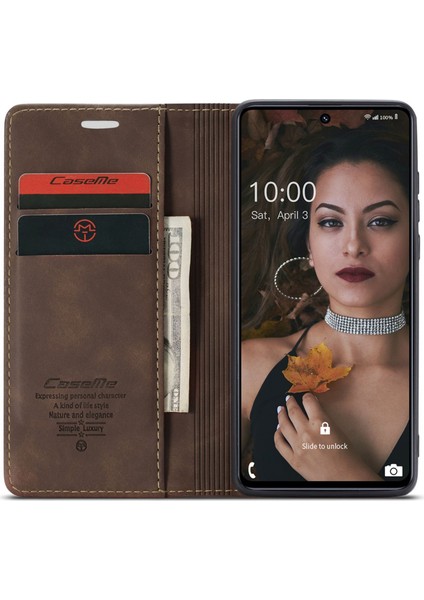 Samsung Galaxy M51 Için Manyetik Akıllı Telefon Kapağı, Pu Deri Cüzdan Katlanabilir Stand Telefon Case-Coffee (Yurt Dışından)