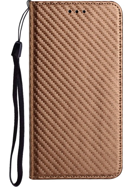 Pu Deri Telefon Kılıfı Hafif Anti-Cratch Karbon Fiber Doku Stand Cüzdan Tasarımı Otomatik Emici Telefon Kabuğu Samsung Galaxy A03S (166.5 x 75.98 x 9.14MM) -Brown (Yurt Dışından)