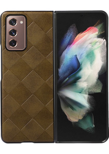 Samsung Galaxy Z Fold2 5g Pc+Tpu Hibrit Telefon Kılıfı Izgara Dokusu Pu Deri Telefon Aksesuar Yeşil (Yurt Dışından)