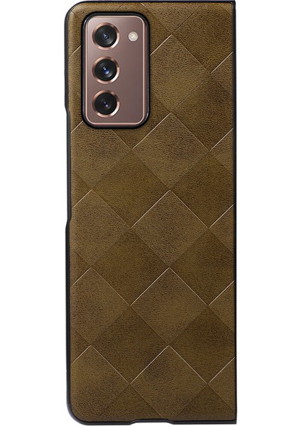 Samsung Galaxy Z Fold2 5g Pc+Tpu Hibrit Telefon Kılıfı Izgara Dokusu Pu Deri Telefon Aksesuar Yeşil (Yurt Dışından)