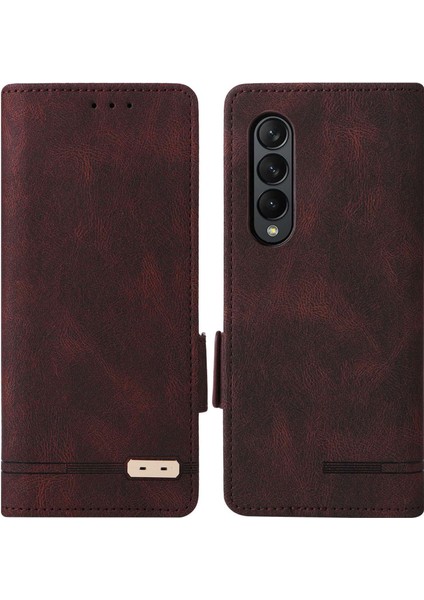 Samsung Galaxy Z Fold3 Için 5g Donanım Tasarımı Pu Deri Kılıf Cüzdan Stand Çifte Manyetik Toka Telefon Kapak Kavurdu (Yurt Dışından)
