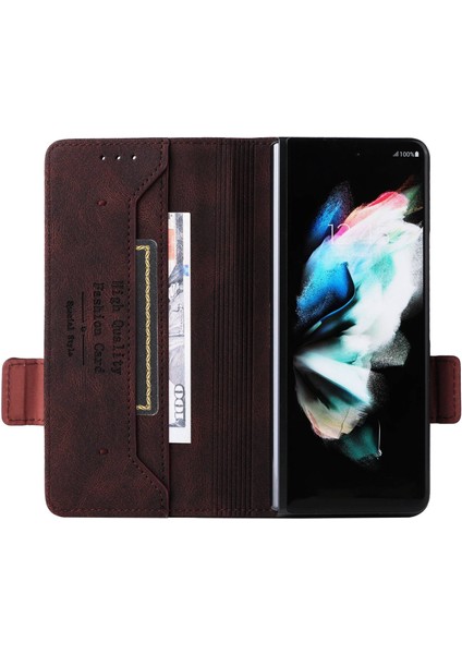 Samsung Galaxy Z Fold3 Için 5g Donanım Tasarımı Pu Deri Kılıf Cüzdan Stand Çifte Manyetik Toka Telefon Kapak Kavurdu (Yurt Dışından) fiyatları