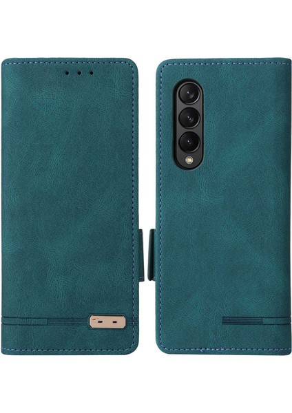 Samsung Galaxy Z Fold3 Için 5g Donanım Tasarımı Pu Deri Kılıf Cüzdan Stand Çift Manyetik Toka Telefon Kapak Mavisi (Yurt Dışından)