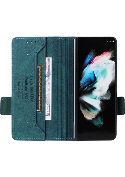 Samsung Galaxy Z Fold3 Için 5g Donanım Tasarımı Pu Deri Kılıf Cüzdan Stand Çift Manyetik Toka Telefon Kapak Mavisi (Yurt Dışından)