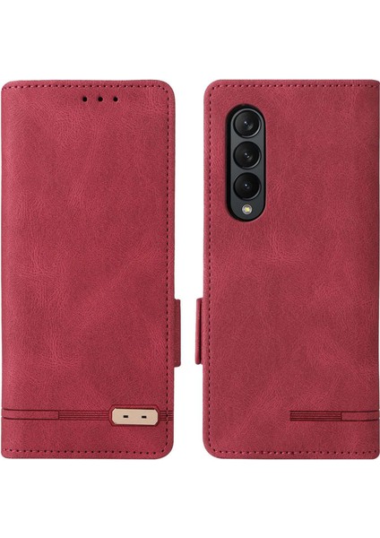 Samsung Galaxy Z Fold3 Için 5g Donanım Tasarımı Pu Deri Kılıf Cüzdan Stand Çift Manyetik Kıta Telefon Kapak Çizgisi (Yurt Dışından)