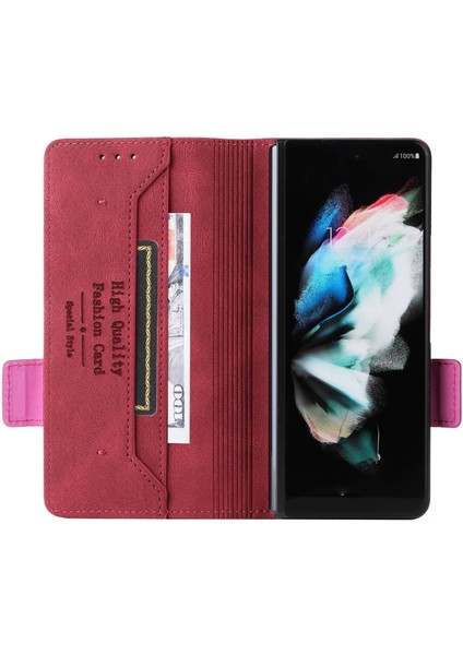 Samsung Galaxy Z Fold3 Için 5g Donanım Tasarımı Pu Deri Kılıf Cüzdan Stand Çift Manyetik Kıta Telefon Kapak Çizgisi (Yurt Dışından)
