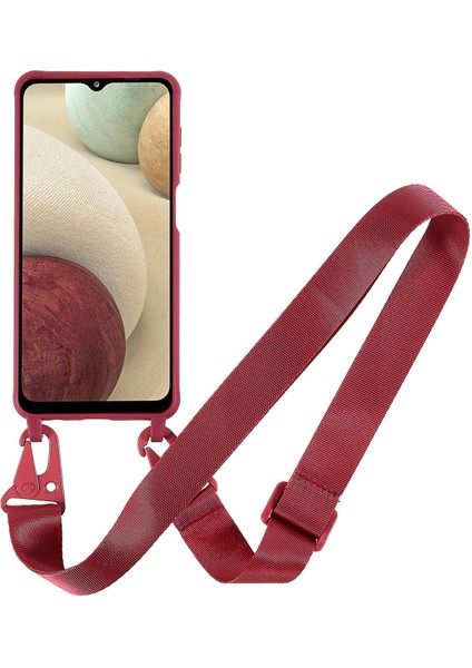 Samsung Galaxy A12 Için Esnek Mat Yüzey Tpu Telefon Kapağı, Düşüş Koşullu Geri Kılıf+Geniş Kayış Kırmızı (Yurt Dışından)