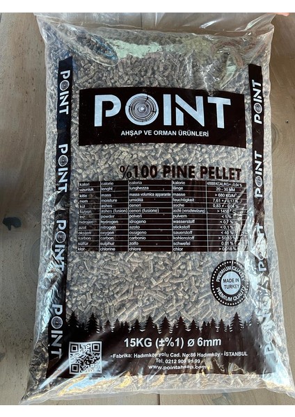 Point 6 mm 15 kg Pelet Yakıtı %100 Doğal Çam Peleti