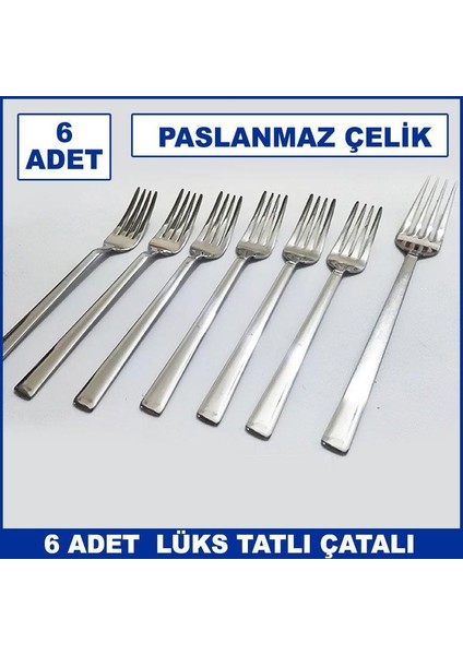 6 Adet Lüks Düz Sade Model Paslanmaz Çelik Rostfrei Tatlı Çatalı Seti