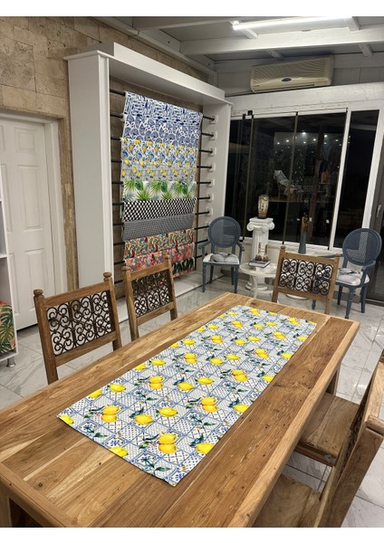 Mavili Limon Desen Runner