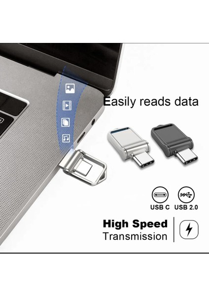 256GB.Type-C ve USB Flash Bellek Çift Girişli Metal Sağlam