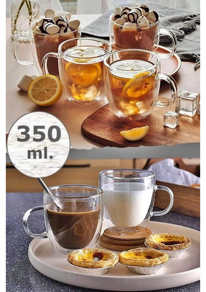 Çift Cidarlı Kupa Bardak 350 ml Ofis Ev Espresso Kahve Çay Fincanı Borosilikat