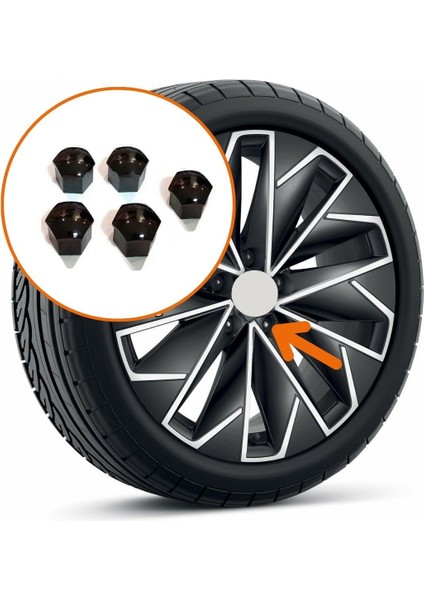 Bijon Kapağı Şifresiz 5 Adet Siyah Skoda Kodiaq 2017-2020 1Z0601173