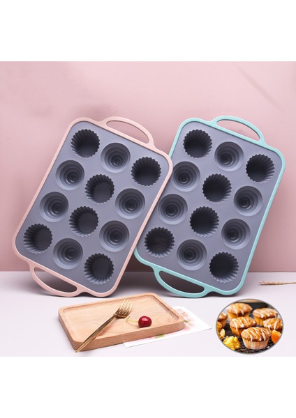 12 Mini Kek Kalıbı Silikon Buhar Dayanıklı Yüksek Isıya Dayanıklı (Yurt Dışından)
