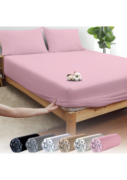 Pembe Pamuklu Ranforce Tek Kişilik Lastikli Çarşaf + 1 Yastık Kılıfı 90 x 190