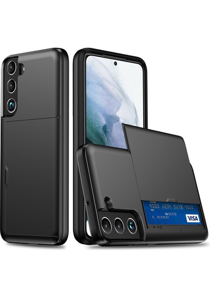 Samsung Galaxy S22 Için 5g Slayt Kart Tutucu Anti-Drop Anti-Drop Akıllı Telefon Kılıfı Işık Ince Şık Pc+Tpu Hibrid Telefon Kapak Black (Yurt Dışından)
