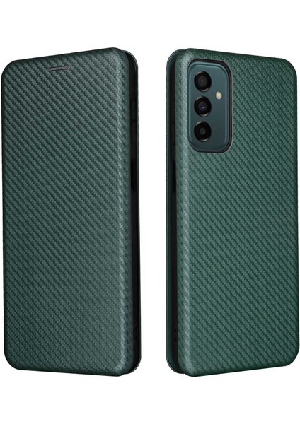 Samsung Galaxy Için M23 5G/F23 5g Karbon Fiber Doku Telefon Kılıfı Pu Deri Kart Tutucu Stand Manyetik Kapatma Kapak Yeşili (Yurt Dışından)