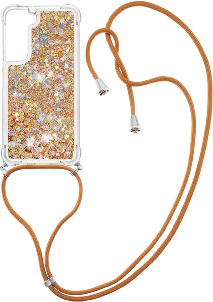 Samsung Galaxy S22 5g-Gold Kalpler Için Ayarlanabilir Kravalı ile Glitter Quicksand ve Clear Soft Tpu Telefon Kılıfı (Yurt Dışından)