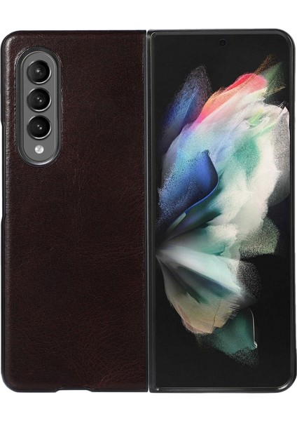 Samsung Galaxy Z Fold3 Için 5g Çılgın At Dokusu Orijinal Cowhide Deri Kaplama Telefon Kılıfı Hibrid Pc+Tpu Cover-Coffee (Yurt Dışından)