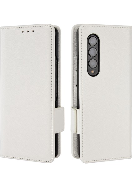 Samsung Galaxy Z Fold3 Için 5g Yan Manyetik Toka Litchi Doku Pu Deri Telefon Kasası Standı Cüzdan Folio Flip Kapak-Beyaz (Yurt Dışından)