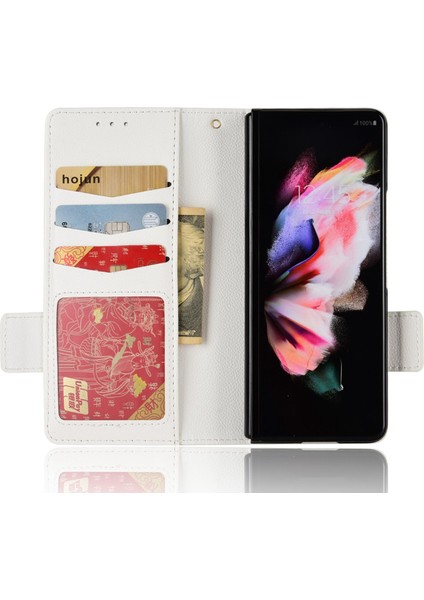 Samsung Galaxy Z Fold3 Için 5g Yan Manyetik Toka Litchi Doku Pu Deri Telefon Kasası Standı Cüzdan Folio Flip Kapak-Beyaz (Yurt Dışından)