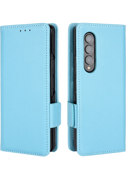 Samsung Galaxy Z Fold3 Için 5g Yan Manyetik Toka Litchi Doku Pu Deri Telefon Kasası Standı Cüzdan Folio Flip Kapak Bebek Mavisi (Yurt Dışından)