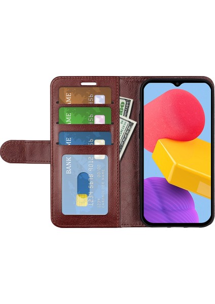 Samsung Galaxy M13 Için 4g Çılgın At Dokusu Pu Deri Deri Cüzdan Stand Boş Damalı Korumalı Koruma Telefon Kapak Kahverengi (Yurt Dışından)