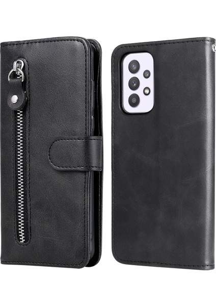 Samsung Galaxy A33 5g-Black Için Stand Cüzdanlı Fermuar Cep Manyetik Tokalı Deri Kapak Telefon Kılıfı (Yurt Dışından)