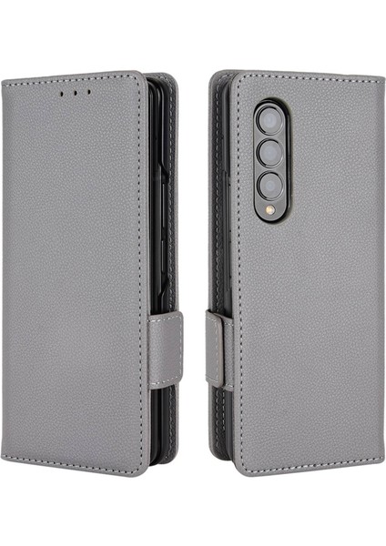 Samsung Galaxy Z Fold3 Için 5g Yan Manyetik Toka Litchi Doku Pu Deri Telefon Kılıfı Stand Cüzdan Folio Flip Cover-Grey (Yurt Dışından)