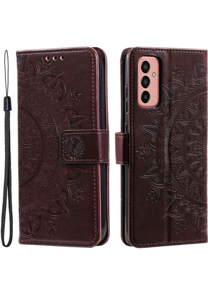 M13 Için 4g Kırmızı Dayanıklı Folio Stand Kapağı Mandala Çiçek Deseni Baskılı Pu Deri Cüzdan Flip Case Bilek Kayış-Kahverengi (Yurt Dışından)