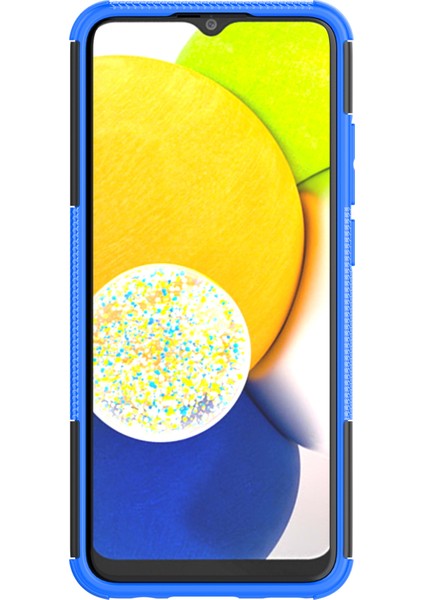 Samsung Galaxy A03 (166.5 x 75.98 x 9.14MM) (Ab Versiyonu) Kickstand Yumuşak Tpu+Sert Pc Şok Geçirmez Moda Lastik Dokusu Koruyucu Kasa Mavisi (Yurt Dışından)