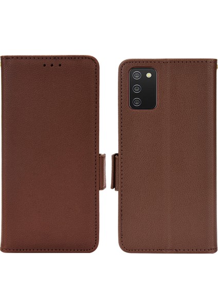 Samsung Galaxy A03S (166.5 x 75.98 x 9.14MM) Için Çift Manyetik Tokalar Damla Geçirmez Litchi Doku Pu Deri Deri Kapak Standı Cep Telefonu Kasası (Yurt Dışından)