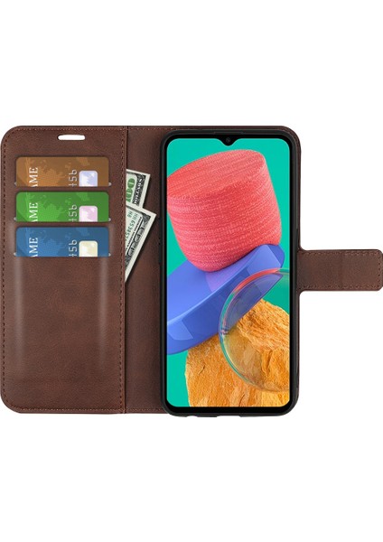 Samsung Galaxy Için M33 5g (Global Versiyon) Manyetik Toka Dokulu Pu Deri Stand Telefon Kılıfı Cüzdan Folio Flip Cover-Brown (Yurt Dışından) fiyatları
