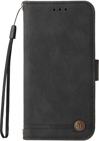 Pu Deri Flip Telefon Kapak Kartı Yuvaları Telefon Çevirme Kasası Retro Ağaç Desen Metal Düğmesi Dekor Stant Cüzdanı Samsung Galaxy A03S (164.2 x 75.9 x 9.1mm) -Black (Yurt Dışından)